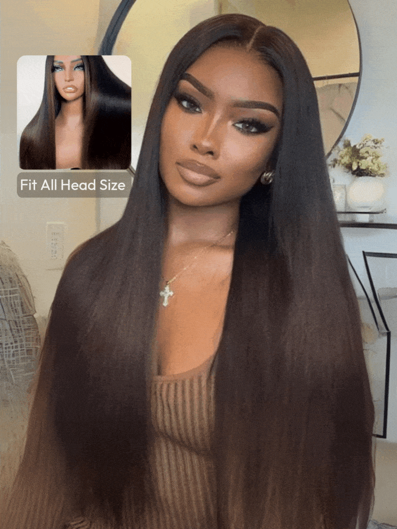UNice EasiContour V Part Black to Chestnut Brown Ombre Yaki Wig With Invisi Drawstring
