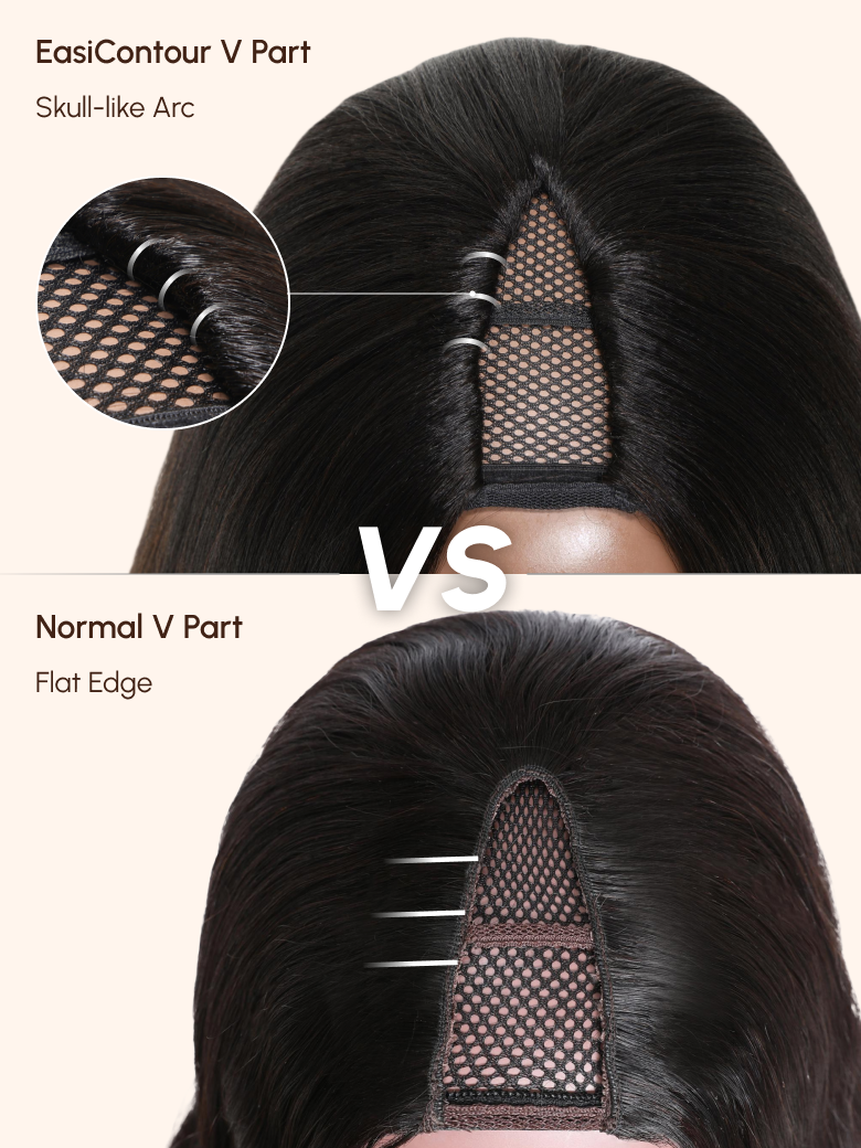 UNice EasiContour V Part Glueless Kinky Straight Natural Black Wig