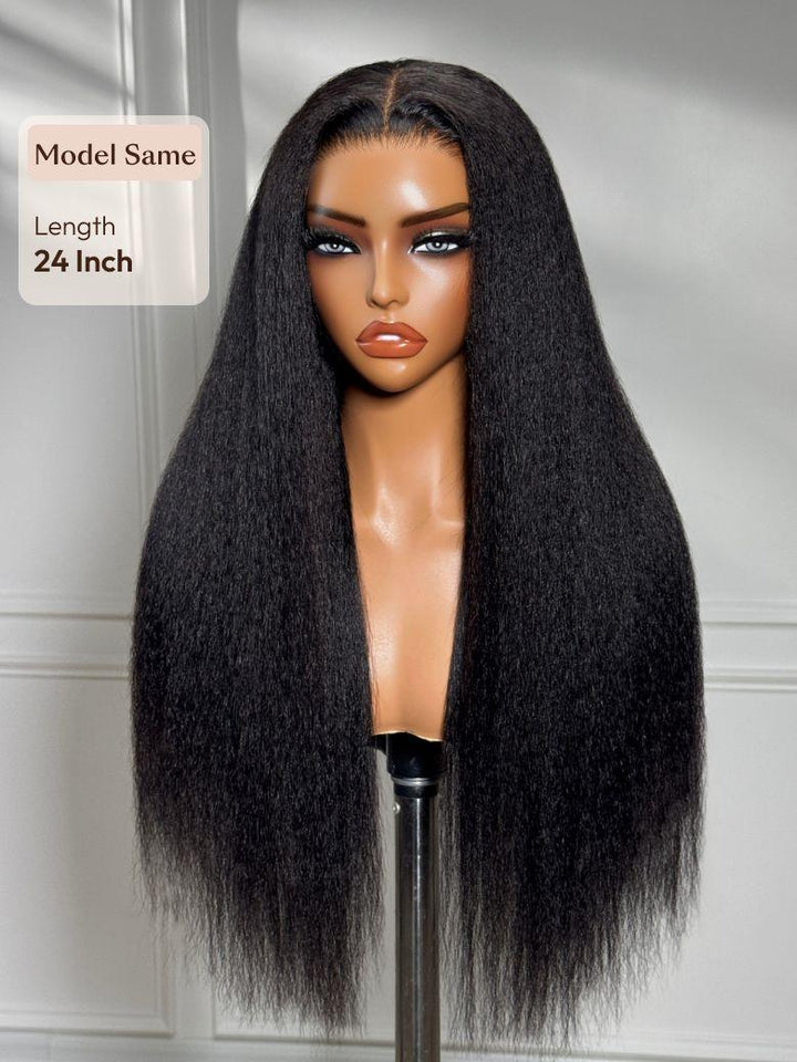UNice 13x4 HD Real Scalp? Wig Invisible Lace Frontal Black Kinky Straight Wig With Invisi Drawstring