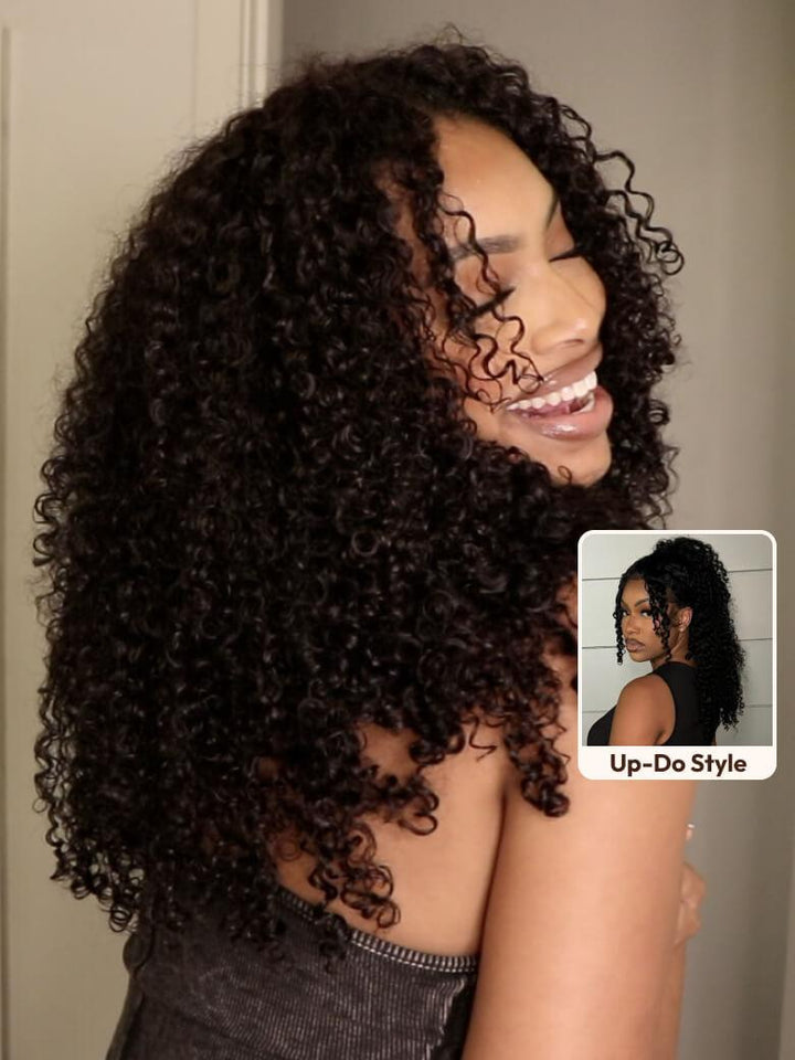 UNice EasiContour? V Part Minimal Glueless Curly Glueless Wig With Invisi Drawstring 100% Human Hair 150% Density