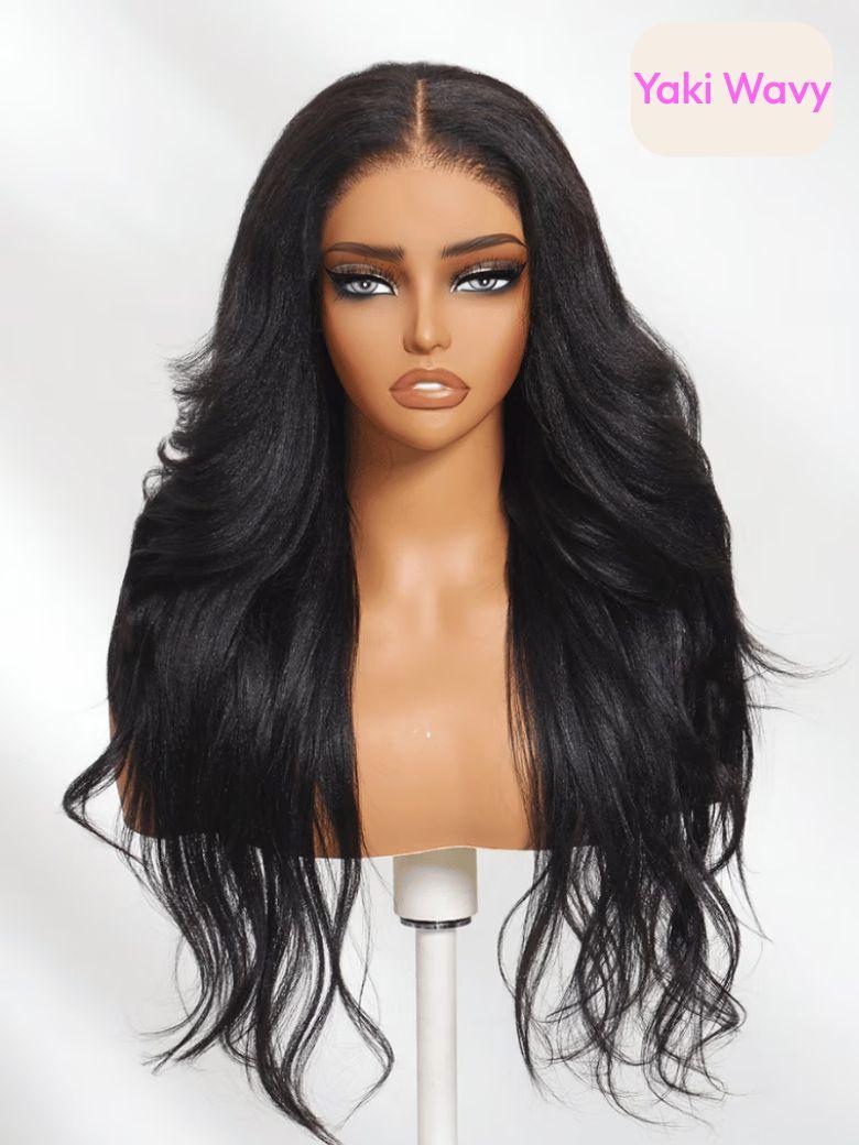 Gina Same UNice Bye Bye Slip Wig 7x5 Glueless Lace Black Yaki Straight Wig With Elastic Drawstring 360 Cozy Hug 150% Density