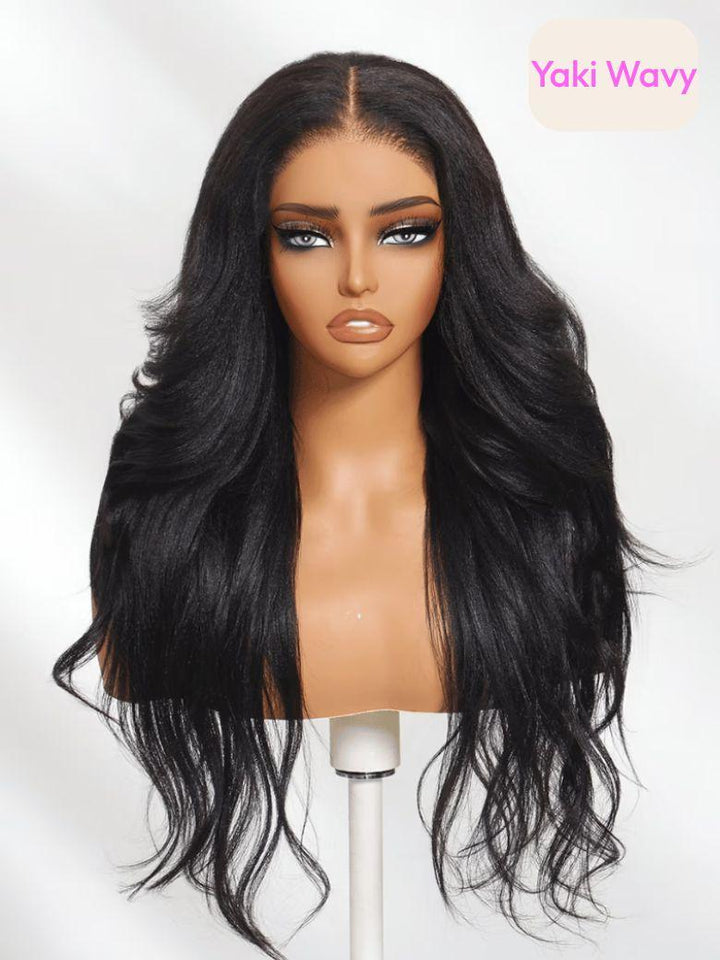 Gina Same UNice Bye Bye Slip Wig 7x5 Glueless Lace Black Yaki Straight Wig With Elastic Drawstring 360 Cozy Hug 150% Density