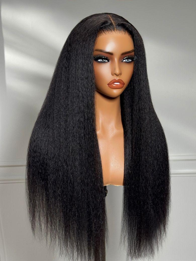 UNice 13x4 HD Real Scalp? Wig Invisible Lace Frontal Black Kinky Straight Wig With Invisi Drawstring