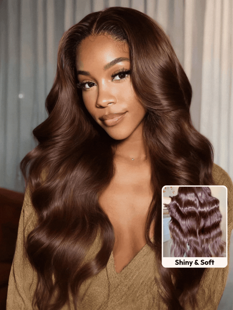 UNice 100% Human Hair Glueless Auburn Brown 13x4 Pre-Everything™ Lace Frontal Loose Wave Wig with Invisi Drawstring & Face Framing Layers 150% Density
