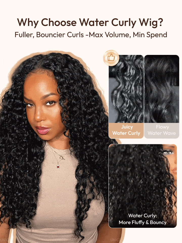 UNice InvisiBlend? V Part Bouncy Water Wave Curly Seamless Blending Wig With Drawstring 150% Density Protect Your Natural Hair