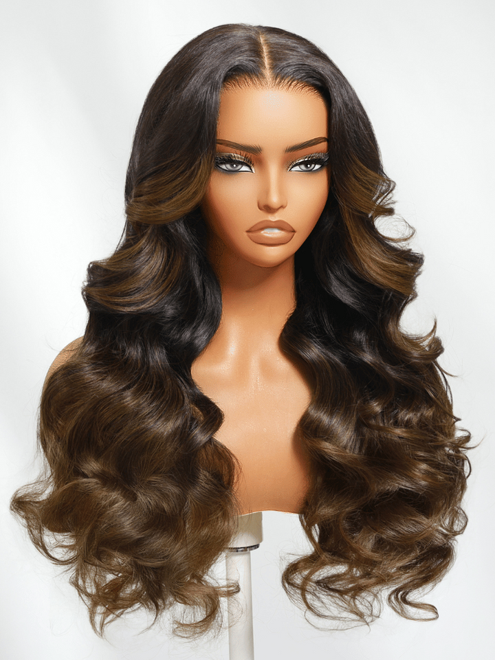 UNice Bye-Bye Knots 7x5 Lace Black to Chestnut Brown Ombre Yaki Straight Wig With Invisi Drawstring & Loose Wave Wig
