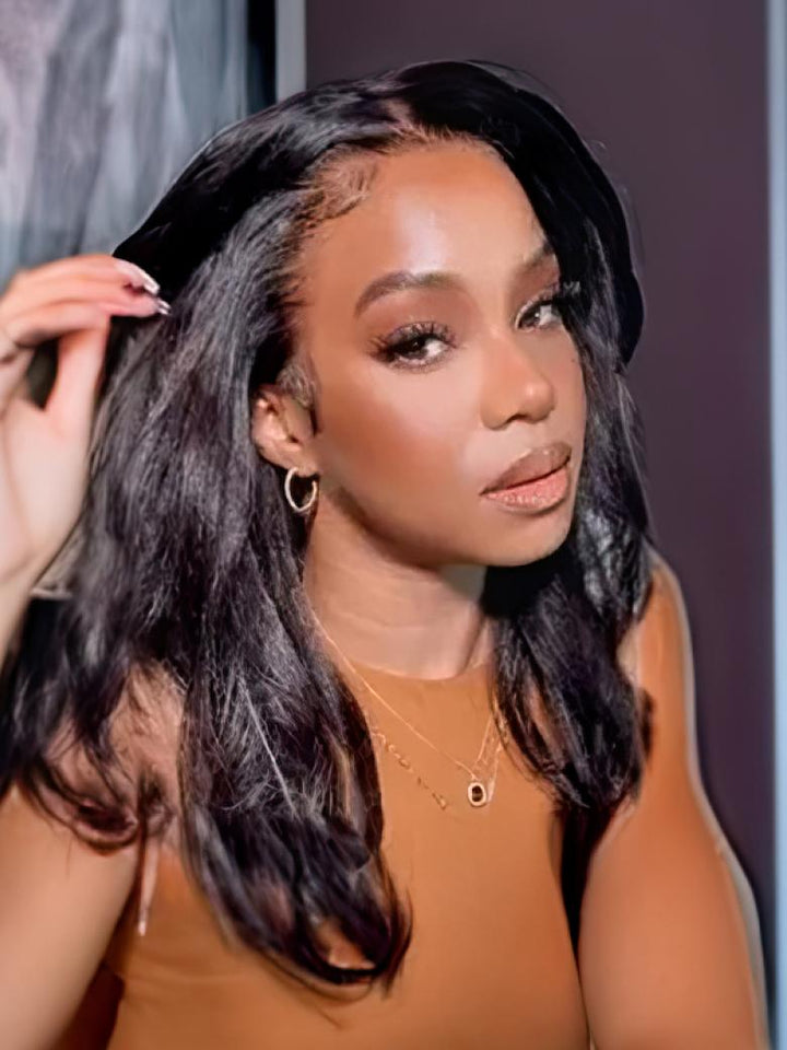 UNice EasiContour V Part Glueless Kinky Straight Natural Black Wig