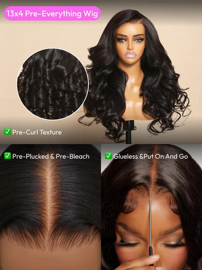 UNice 13x4 Pre-Everything? Lace Frontal Balayage Highlights Fluffy Natural Loose Wave Curtain Bangs Wig