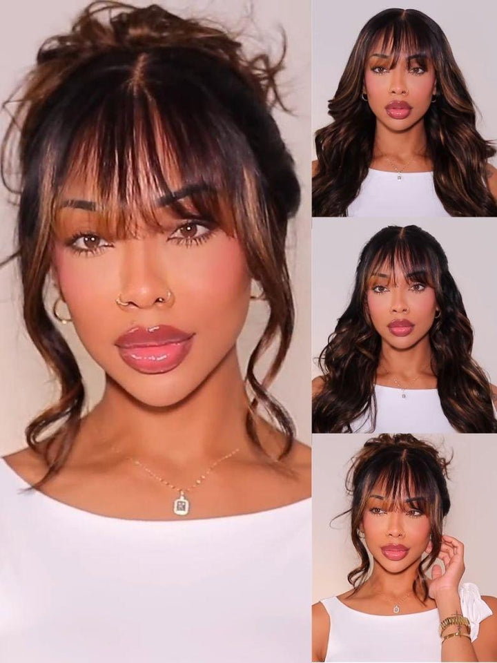 UNice 7x5 Bye Bye Knots & 13x4 Pre-Everything? Lace Frontal Balayage Highlights Fluffy Natural Loose Wave Curtain Bangs Wig