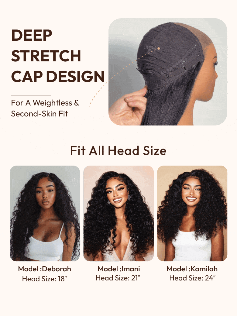 UNice Bye-Bye Slip? Wig Black Water Wave Flexible Mesh Cap Wig with Secure Silicone Strips and Drawstring