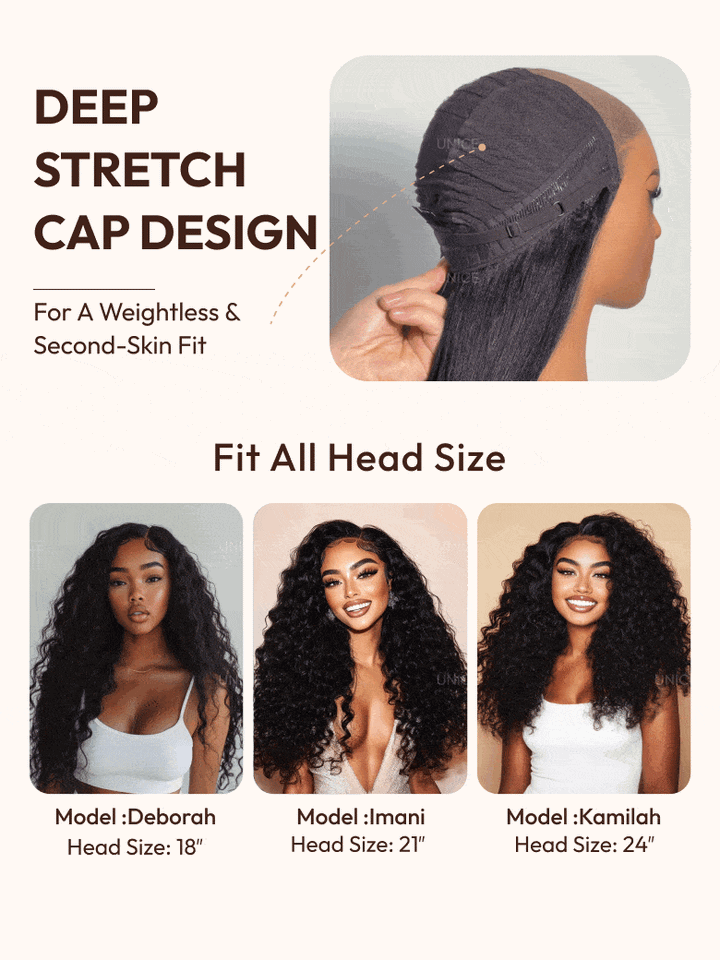 UNice Bye-Bye Slip? Wig Black Water Wave Flexible Mesh Cap Wig with Secure Silicone Strips and Drawstring