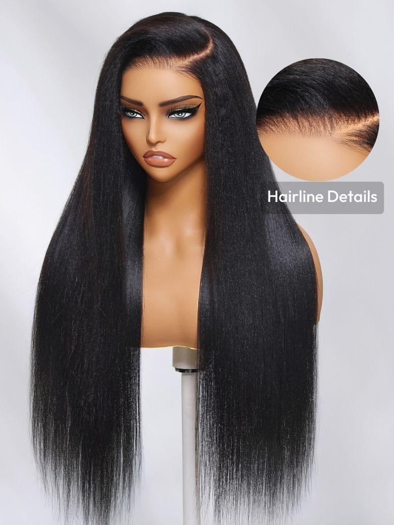 Gina Same UNice Bye Bye Slip Wig 7x5 Glueless Lace Black Yaki Straight Wig With Elastic Drawstring 360 Cozy Hug 150% Density