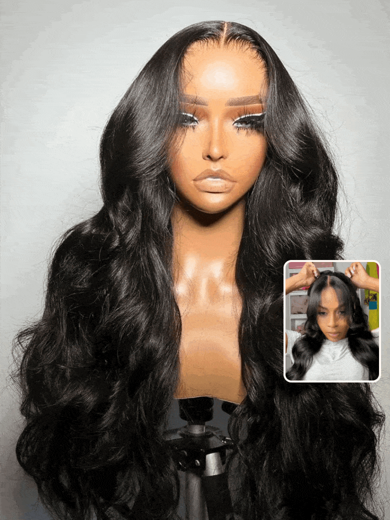 UNice HD Real Scalp? Wig 13x4 Invisible Lace Frontal Body Wave Black Wig & Wig With Face Framing Curtain Bangs