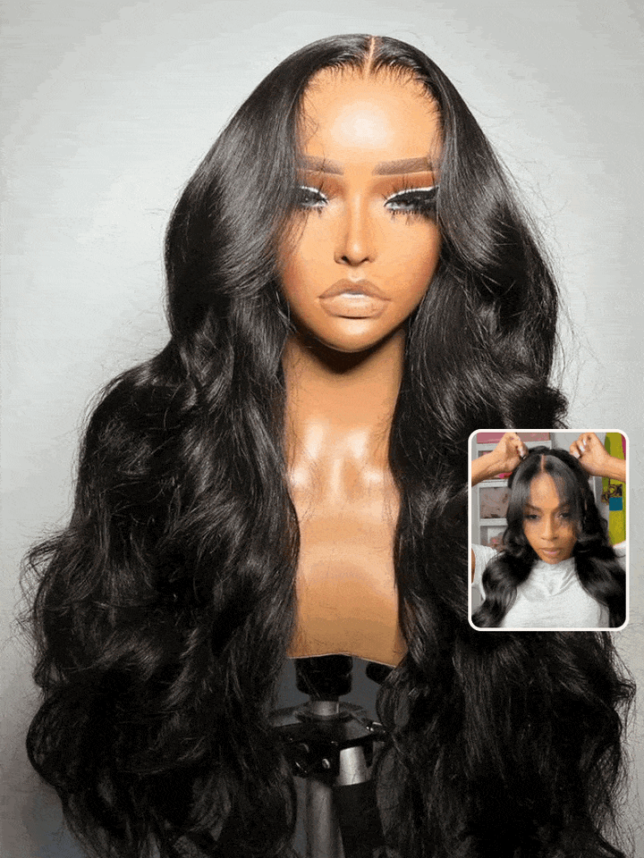 UNice HD Real Scalp? Wig 13x4 Invisible Lace Frontal Body Wave Black Wig & Wig With Face Framing Curtain Bangs