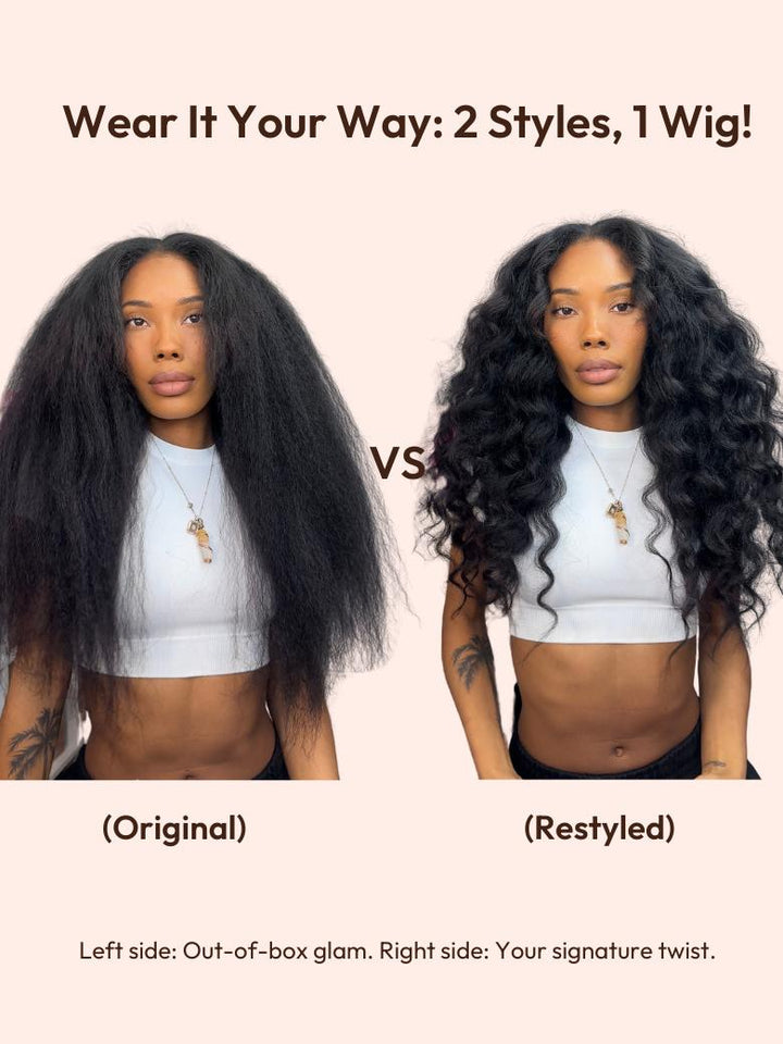 UNice EasiContour V Part Glueless Kinky Straight Natural Black Wig