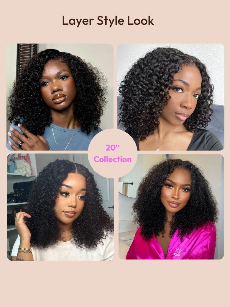 UNice EasiContour? V Part Minimal Glueless Curly Glueless Wig With Invisi Drawstring 100% Human Hair 150% Density