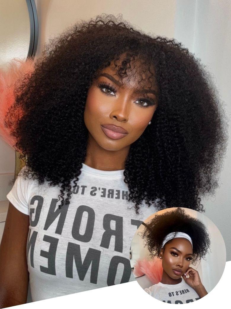 UNice Blend & Secure Half Wig Kinky Curly Glueless Wig for Beginners