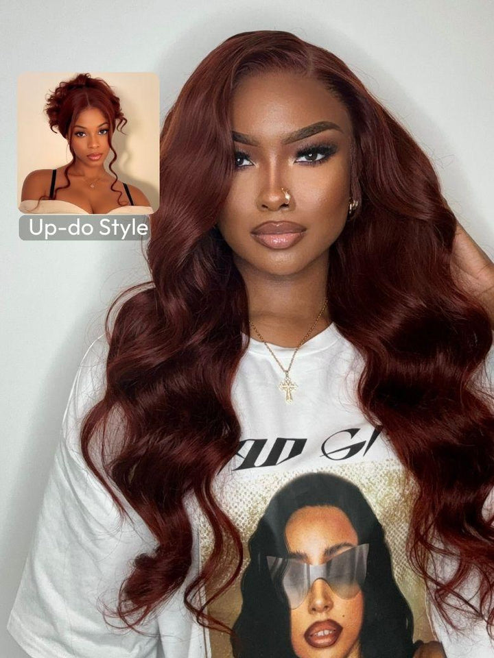 UNice 7x5 Bye Bye Knots Wig Glueless Lace Reddish Brown Body Wave Bleached Knots Wig