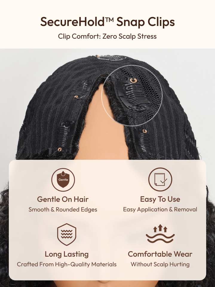 UNice EasiContour? V Part Minimal Glueless Curly Glueless Wig With Invisi Drawstring 100% Human Hair 150% Density