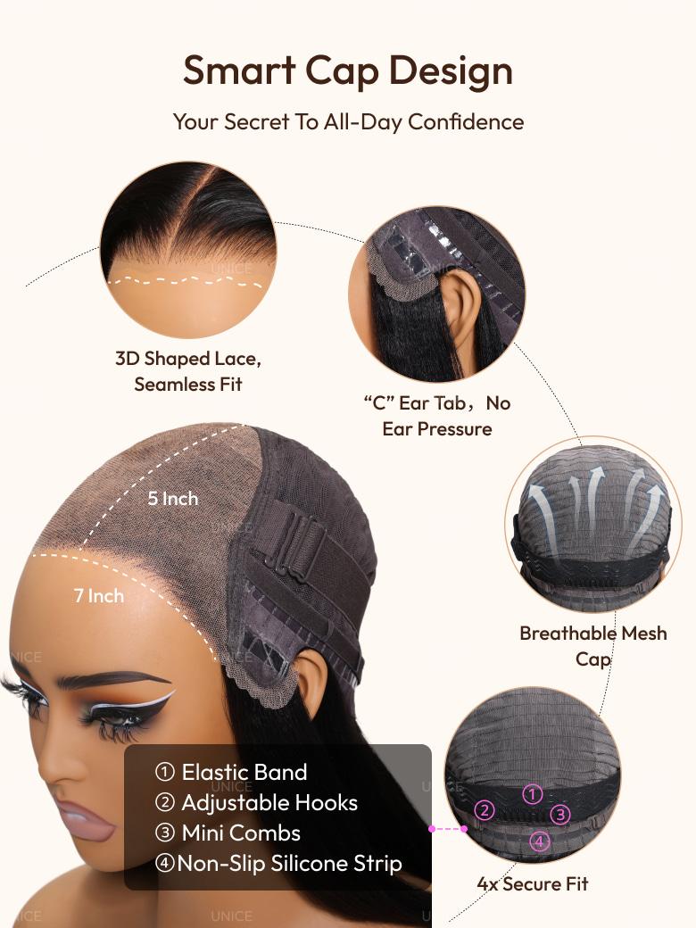 UNice 7x5 Bye Bye Knots Wig Glueless Lace 150% density Flattering Sun-Kissed Warm Tones Cherry wood Body Wave Bleached Knots Wig