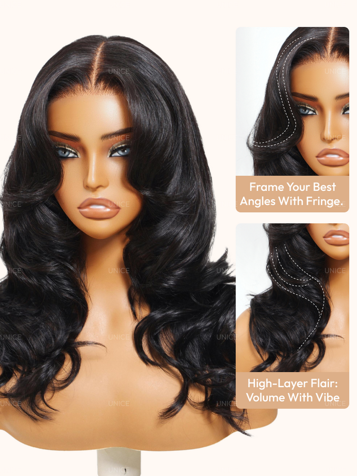UNice Bye-Bye Knots™ 7x5 Lace Body Curls Wig with Feathered Layers & Invisi Drawstring 180% Density