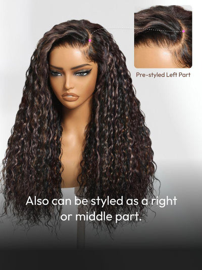UNice Bye-Bye Knots 7x5 Lace Water Wave Black Wig With Golden Brown Highlights & Natural Black 150% Density Perfect Beach Look for Summer