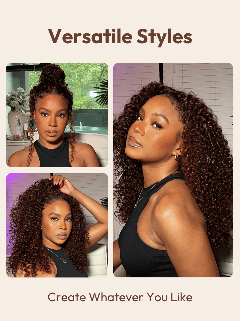 UNice 7x5 Bye-Bye Knots? Wig Glueless Lace Reddish Brown Curly Trendy Color Wig With Bleached Knots