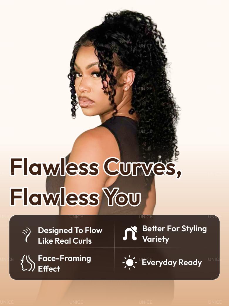 UNice EasiContour? V Part Minimal Glueless Curly Glueless Wig With Invisi Drawstring 100% Human Hair 150% Density