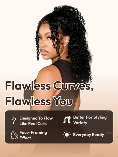 UNice EasiContour? V Part Minimal Glueless Curly Glueless Wig With Invisi Drawstring 100% Human Hair 150% Density